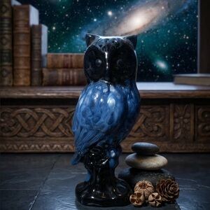 Terracotta Owl Hand Painted Drip Glaze Pottery Figurine